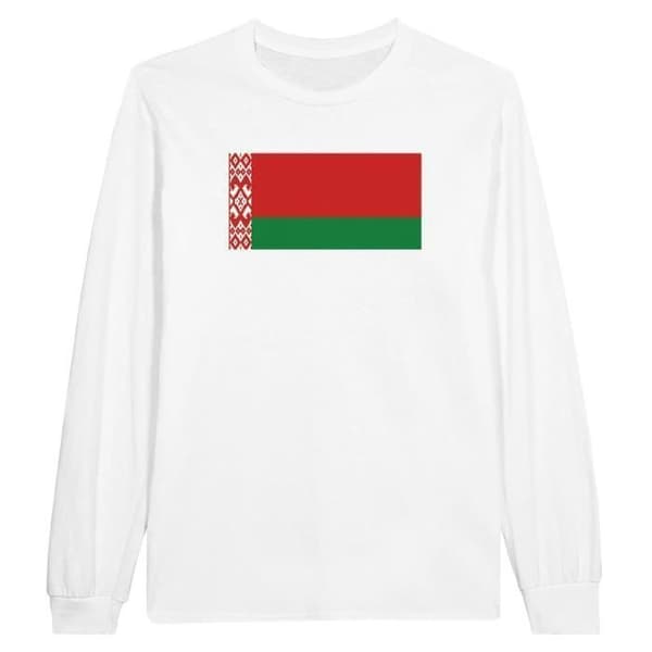 Långärmad T-shirt - Vit - 100% bomull - Klassisk passform - Långa ärmar - Belarus flagga