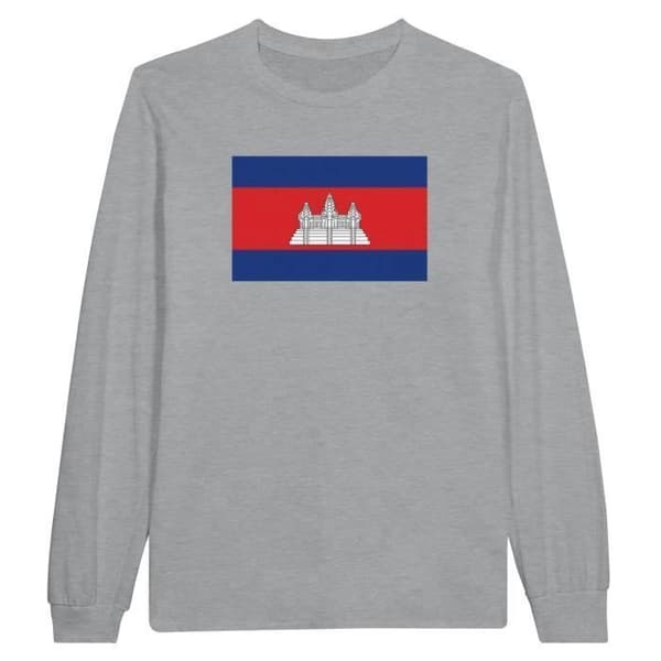 T-shirt med långa ärmar - PIXELFORMA - Kambodjas flagga - 100% bomull - Grafitgrå - Långa ärmar