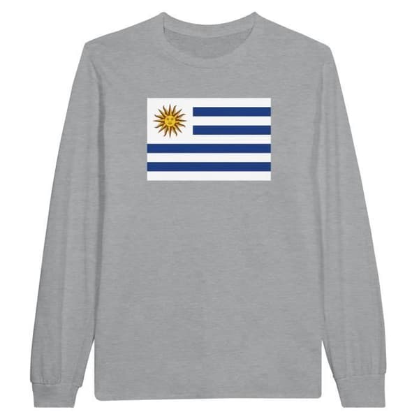 PIXELFORMA långärmad T-shirt - Uruguay Flagga - Grå - Klassisk krage
