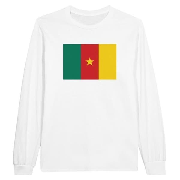 T-shirt med longärmar - PIXELFORMA - Kameruns flagga - Vit - Regular passform - Klassisk krage