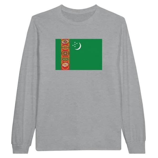 Långärmad T-shirt - PIXELFORMA - Turkmenistans flagga - Grå - Klassisk krage - Regular passform