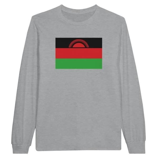 Långärmad t-shirt - PIXELFORMA - Malawi Flagga - Grå - Vanlig - Vuxen