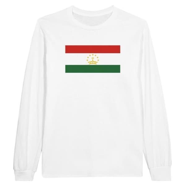 T-shirt med långa ärmar - PIXELFORMA - Flagga av Tadzjikistan - 100% bomull - Vit färg - Man