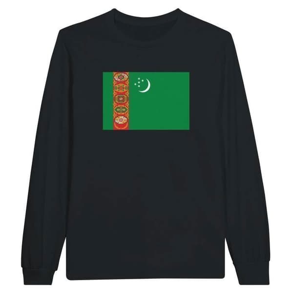 T-shirt med långa ärmar - Turkmenskt flagga - Svart - 100% bomull - Klassisk passform - Unisex
