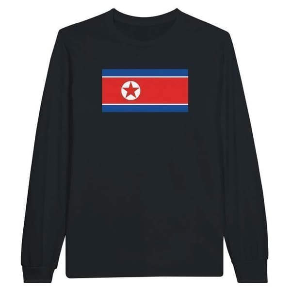Långärmad T-shirt - Nordkoreansk flagga - Svart - 100% bomull - Regular fit - Unisex