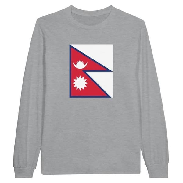 Nepal Flag långärmad t-shirt - PIXELFORMA - Vanlig - Grå - Långärmad - 100 % bomull