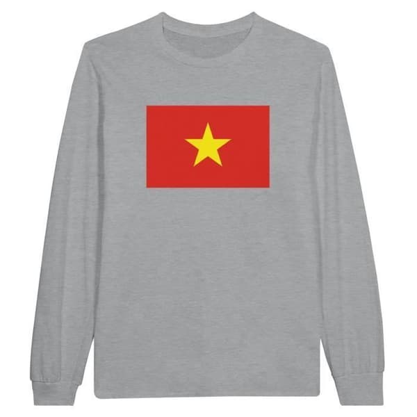 Långärmad t-shirt - PIXELFORMA - Vietnams flagga - Grå - 100% bomull - Vuxen