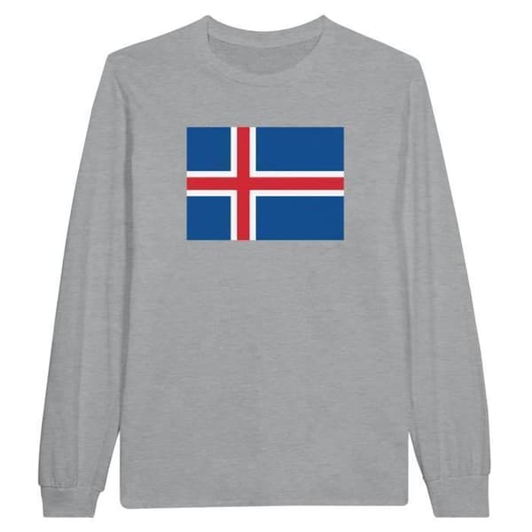 T-shirt med lång ärm - PIXELFORMA - Isländska flaggan - Grå - 100% bomull - Vuxen