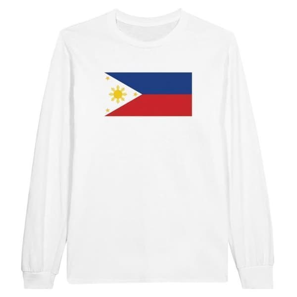 T-shirt med långa ärmar - Filippinernas flagga - Vit - 100% bomull - Klassisk passform - Långa ärmar