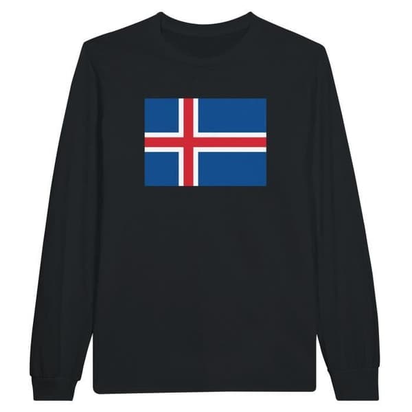Island Flag Långärmad T-shirt - PIXELFORMA - Vanlig - Svart - Långärmad - Vuxen
