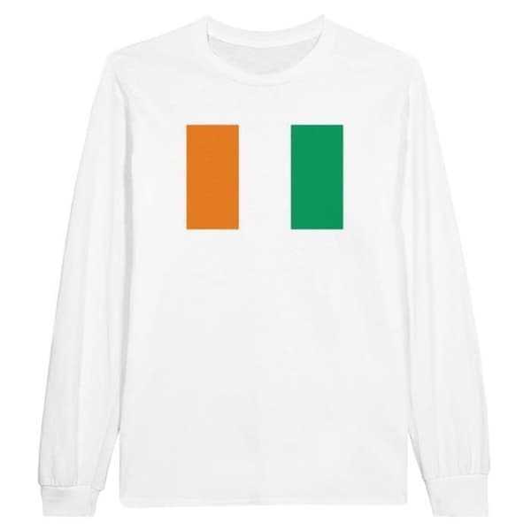 T-shirt med långa ärmar - PIXELFORMA - Ivorianska flaggan - 100% bomull - Vit - Vuxen