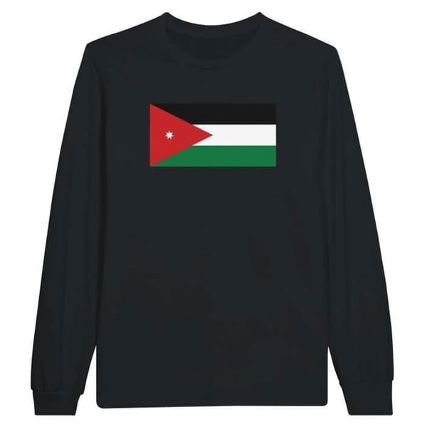 Långärmad T-shirt - PIXELFORMA - Jordaniens flagga - Svart - Klassisk krage - Regular