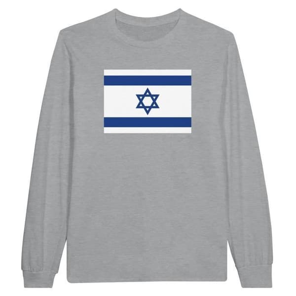 Långärmad T-shirt - PIXELFORMA - Israels flagga - 100% bomull - Långa ärmar - Grå