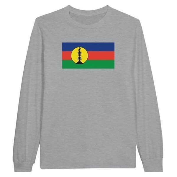 Långärmad T-shirt - PIXELFORMA - Nya Kaledoniens flaggor - 100% bomull - Grå - Långärmad