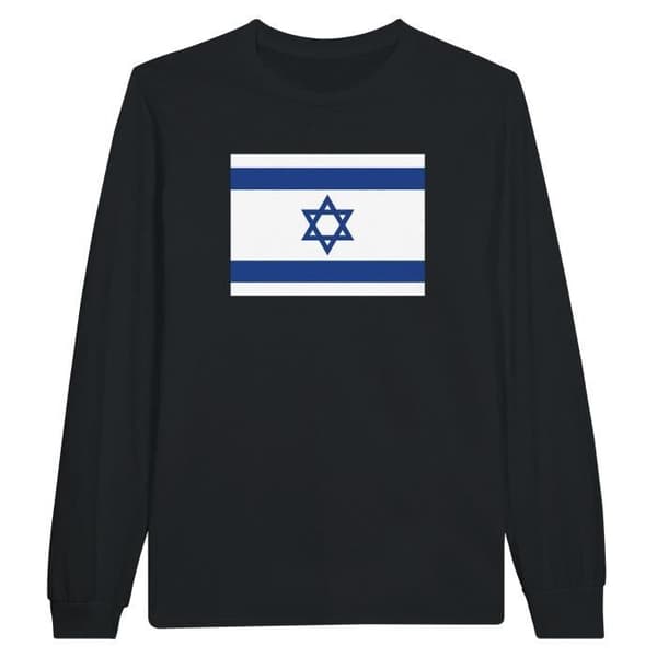 Israel Flag Långärmad T-shirt - PIXELFORMA - Vanlig - Svart - Långärmad - 100 % bomull