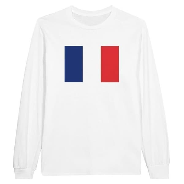T-shirt - Frankrikes flagga - Vit - 100 % bomull - Långa ärmar - Regular fit