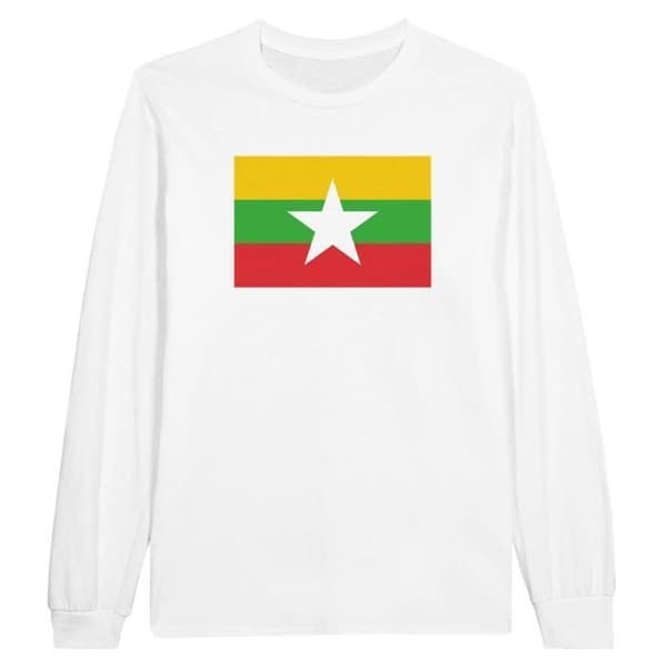 Långärmad t-shirt - PIXELFORMA - Burmas flagga - 100 % bomull - Långa ärmar - Optimal komfort