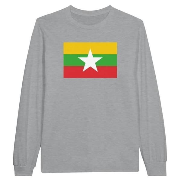Långärmad T-shirt - PIXELFORMA - Myanmars flagga - 100% bomull - Grå - Långärmad