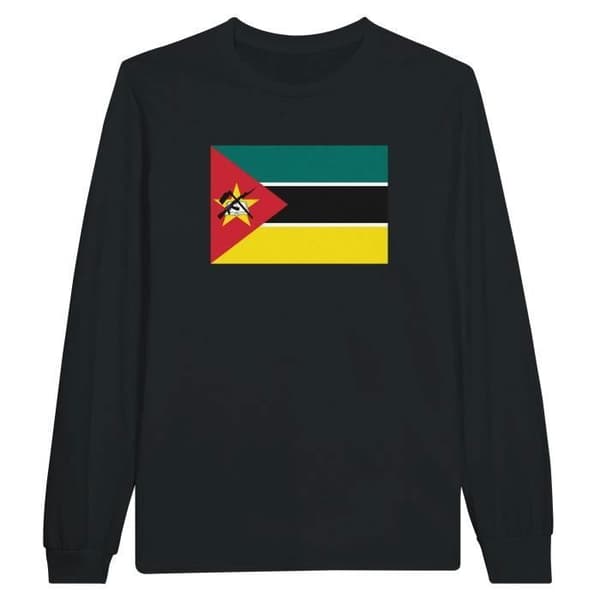T-shirt med långa ärmar - PIXELFORMA - Mozambiques flagga - Svart - Klassisk krage - Regular