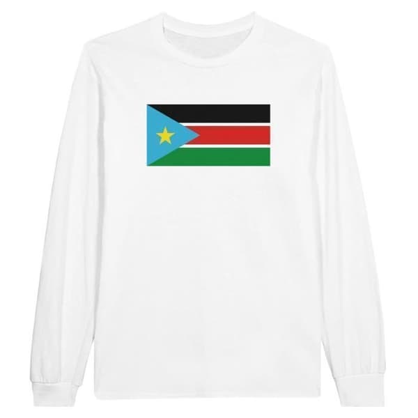 Långärmad T-shirt - Södra Sudans flagga - Vit - 100% bomull - Regular fit - Unisex