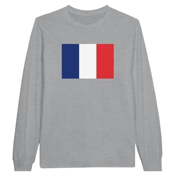 T-shirt med lång ärm - PIXELFORMA - Frankrikes flagga - 100% bomull - Grå - Lång ärm