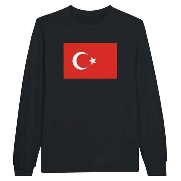 T-shirt med lång ärm - Turkiets flagga - Svart - 100% bomull - Klassisk passform - Unisex