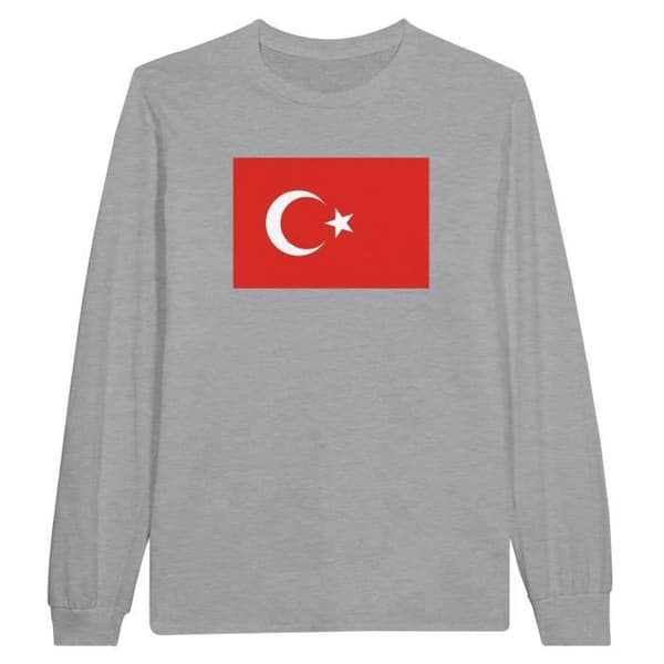 Långärmad t-shirt - PIXELFORMA - Turkiets flagga - 100 % bomull - Grå - Optimal komfort