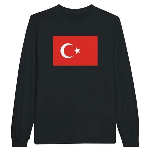 Långärmad t-shirt - Turkiets flagga - Svart - 100% bomull - Klassisk passform - Långärmad