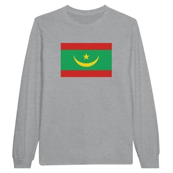 T-shirt med långa ärmar - PIXELFORMA - Mauretaniska flaggan - 100% bomull - Grå - Långa ärmar