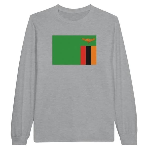 Långärmad t-shirt - PIXELFORMA - Flag of Zambia - 100 % bomull - Långa ärmar - Grå