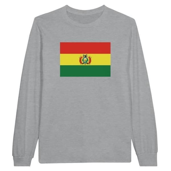 T-shirt med långa ärmar - PIXELFORMA - Bolivias flagga - Grå - Klassisk krage - Regular passform