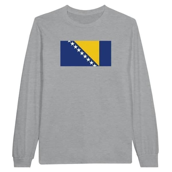 Långärmad T-shirt - Flagga av Bosnien och Hercegovina - Grå - 100% bomull - Regular passform - Unisex