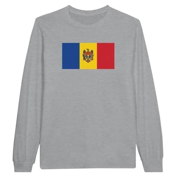 T-shirt med långa ärmar - PIXELFORMA - Moldaviens flagga - 100% bomull - Grå - Långa ärmar