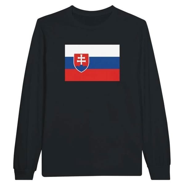 T-shirt med lång ärm - Slovakiska flaggan - Svart - 100% bomull - Regular fit - Unisex