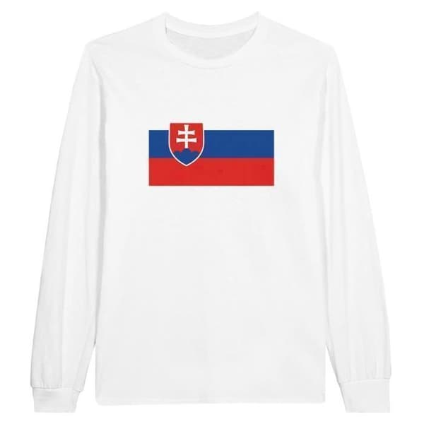 T-shirt - Slovakiska flaggan - Vit - 100% bomull - Långa ärmar - Regular passform