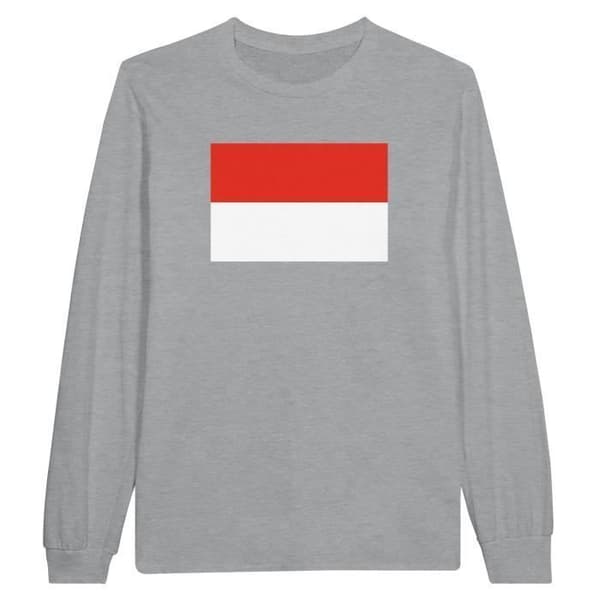 T-shirt med lång ärm - PIXELFORMA - Indonesiens flagga - 100% bomull - Grå - Långärmad