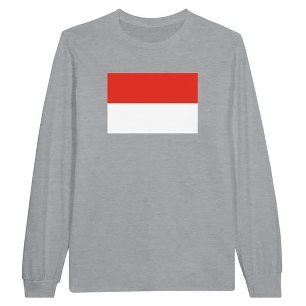 T-shirt med lång ärm - PIXELFORMA - Indonesiens flagga - 100% bomull - Grå - Långärmad