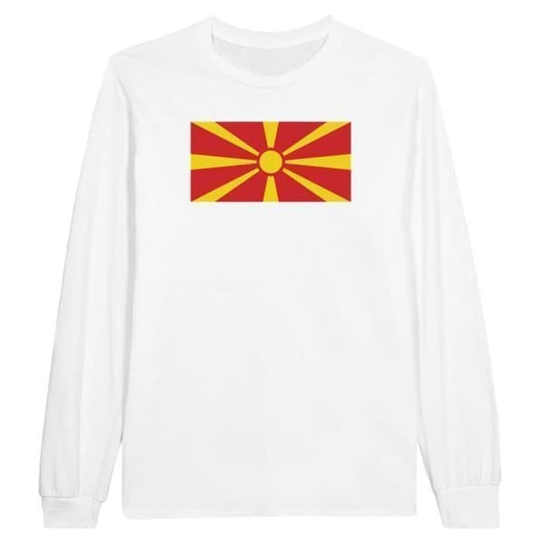 T-shirt - Nordmakedoniens flagga - Vit - 100% bomull - Långärmad - Regular fit