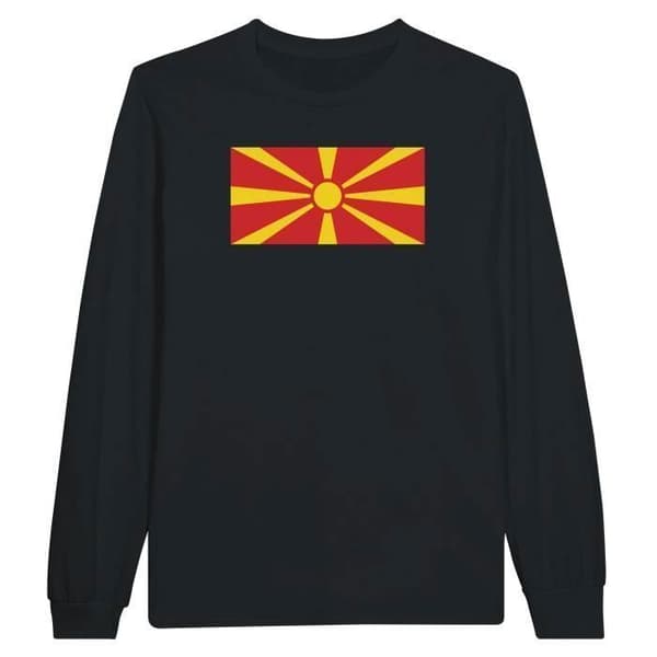 T-shirt med långa ärmar - Nordmakedoniens flagga - Svart - 100% bomull - Klassisk passform - Hållbar