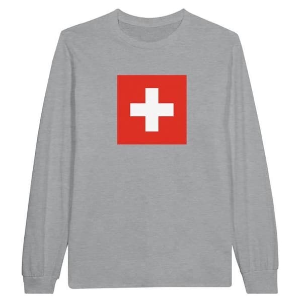 Långärmad t-shirt Schweiz flagga och vapen i grått