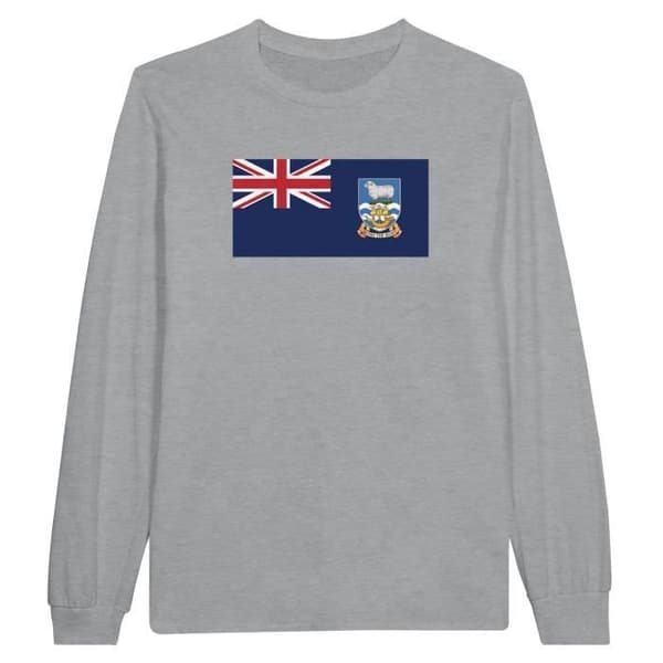 T-shirt med långa ärmar - PIXELFORMA - Falklandsöarnas flagga - Grå - Klassisk krage - Regular passform