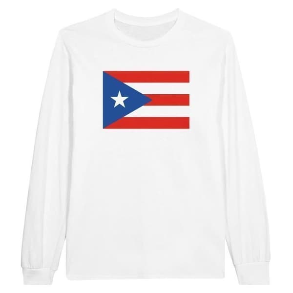 Långärmad T-shirt - PIXELFORMA - Puerto Rico Flagga - Vit - Regular Fit - Klassisk Krage