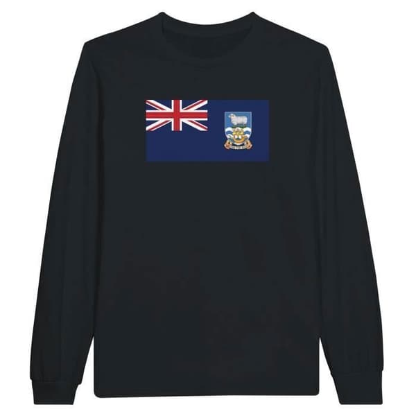 T-shirt med långa ärmar - PIXELFORMA - Falklandsöarnas flagga - Svart - Regular passform - Klassisk krage