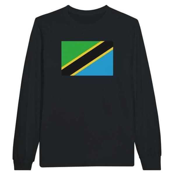 Långärmad t-shirt - PIXELFORMA - Tanzania Flagga - Svart - Vanlig - Vuxen