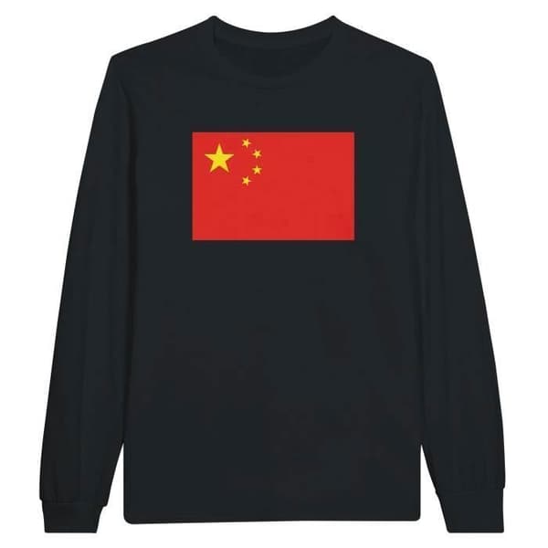 Långärmad T-shirt - Ej specificerad - Kinas flagga - 100% bomull - Svart - Regular passform
