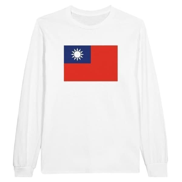 Långärmad T-shirt - Republiken Kinas flagga - Vit - 100% bomull - Klassisk passform - Unisex