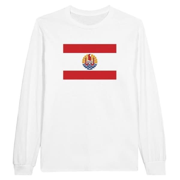 Långärmad t-shirt - PIXELFORMA - Franska Polynesiens flagga - Vit - Vanlig - Klassisk krage