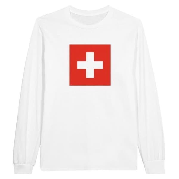 T-shirt med lång ärm - Schweiz - Flagga och vapen - 100% bomull - Vit - Klassisk passform
