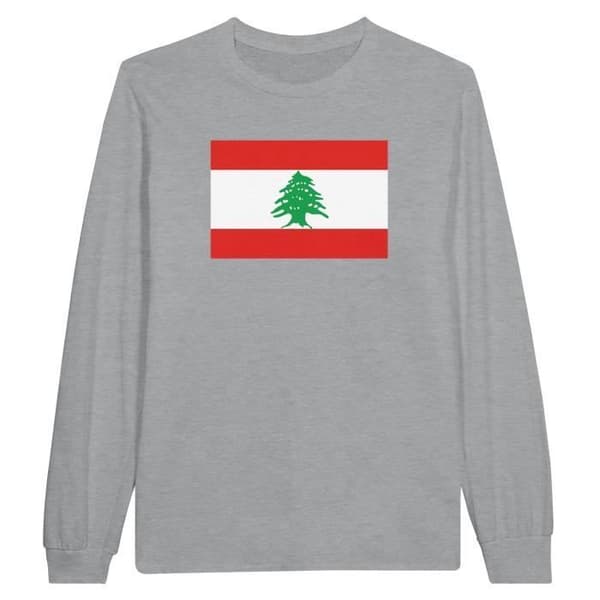 Libanon Flag långärmad t-shirt - PIXELFORMA - Vanlig - Grå - Långa ärmar - Klassisk krage
