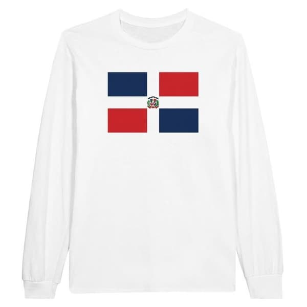Dominikanska republikens flagga långärmad T-shirt i vit